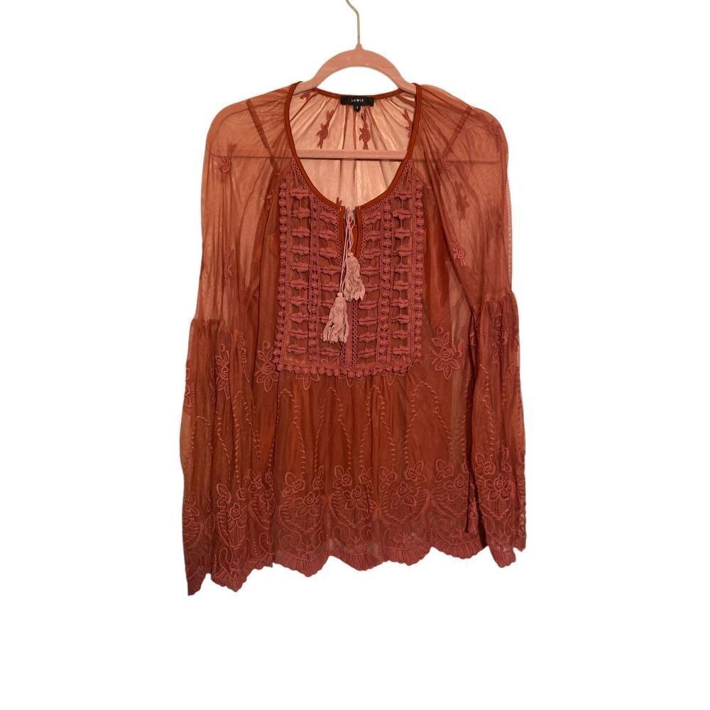 Lumie women’s two piece, rust laws, bell sleeve, BoHo, top Blouse so small